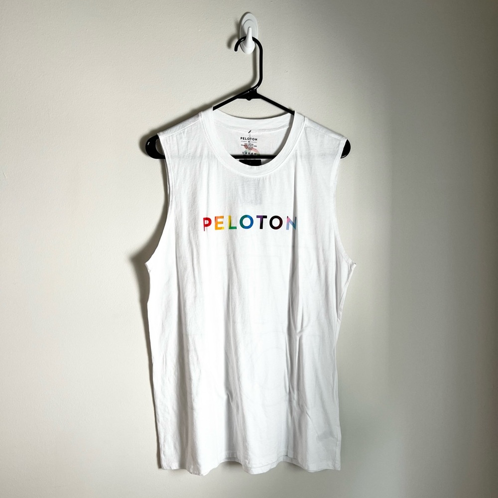 NWT Peloton Latitude Unisex Muscle Tank - Size M | “LEAD WITH LOVE” ♥️🧡💛💚💙💜